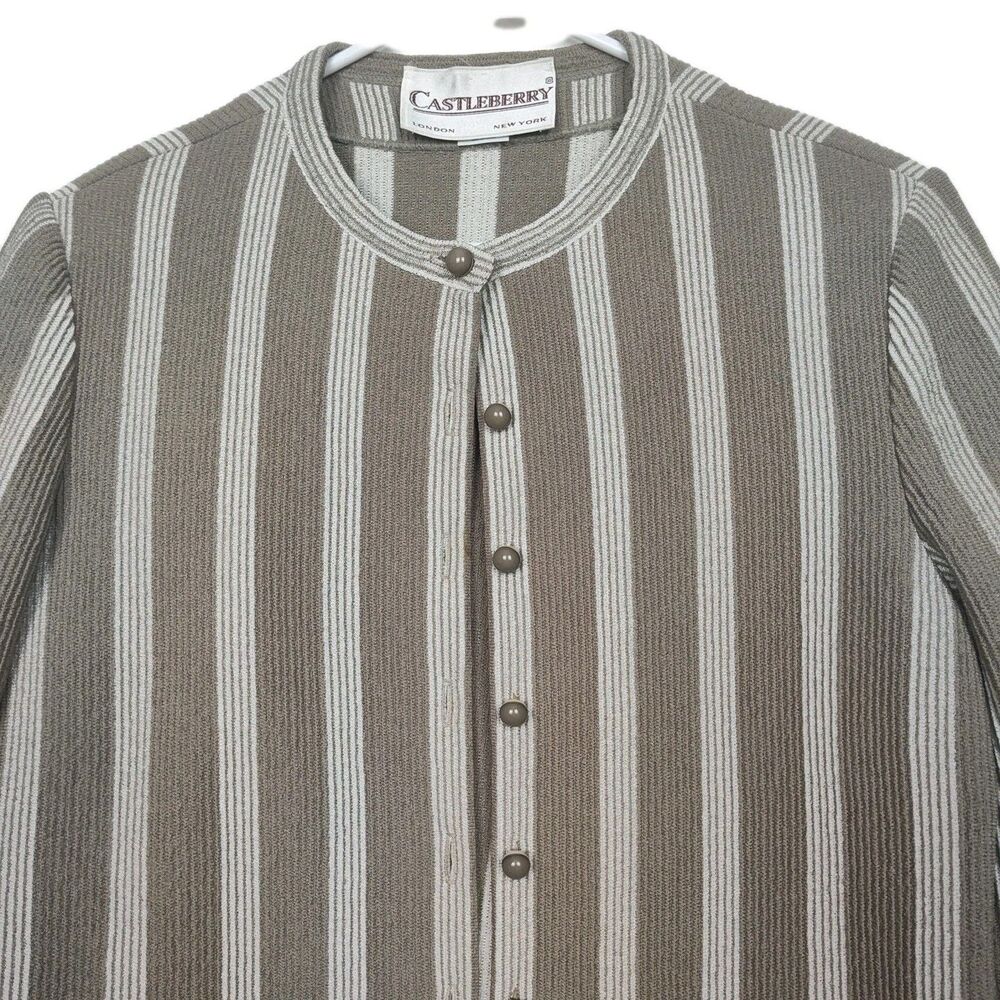 VTG Castleberry London New York Button-up Cardigan Blazer, M, brown stripes - Picture 2 of 9